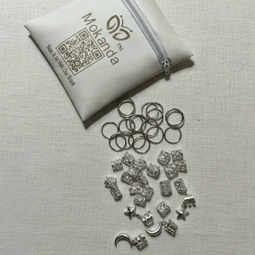 Vintage Hair Rings Set (Silver) – 44 Pieces