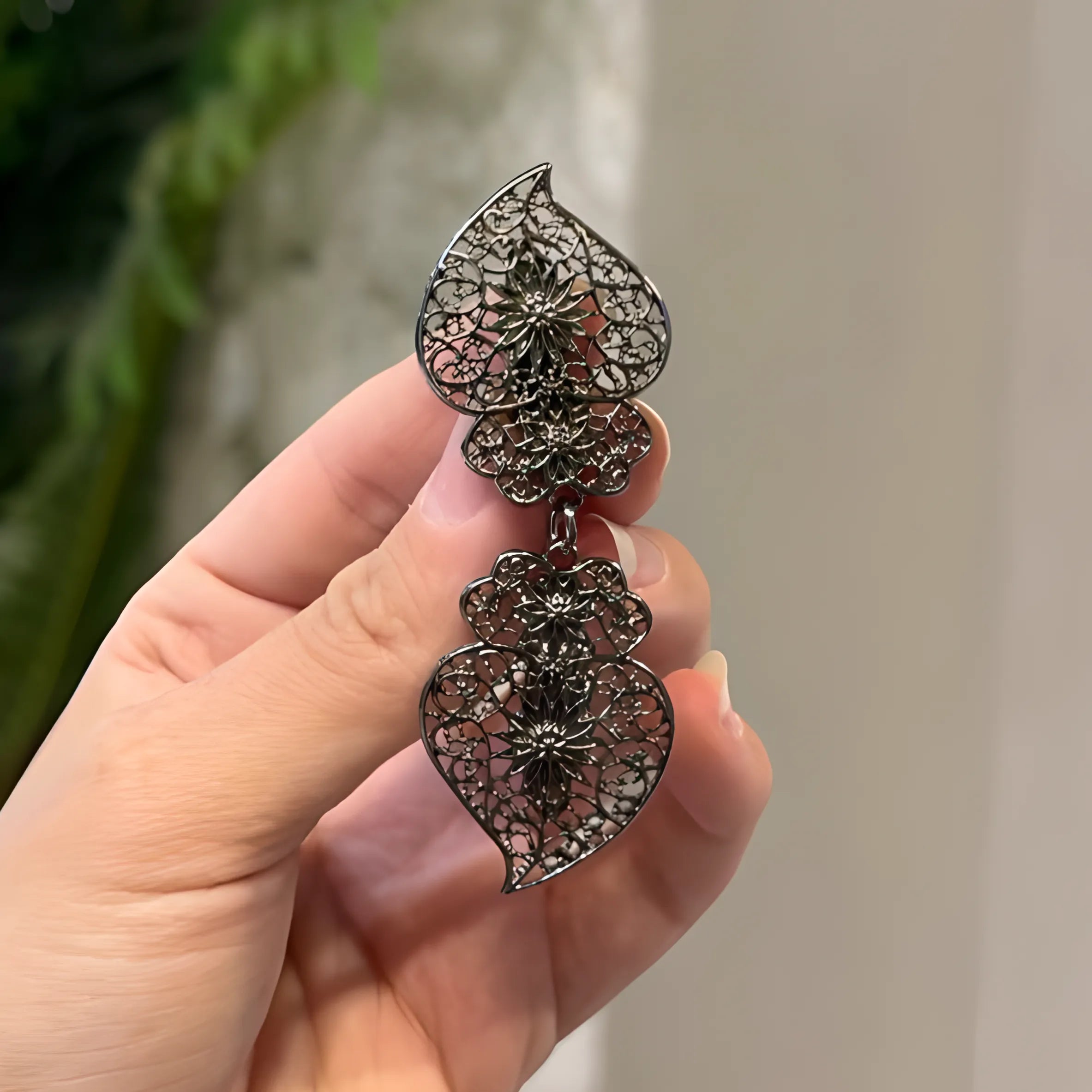 Dual Filigree Leaf Shawl Brooch Clip