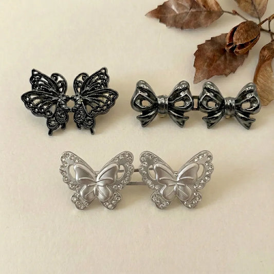 ButterFly (Silver + Black) | Black Bow Waist Knot Pins (Set of 3)