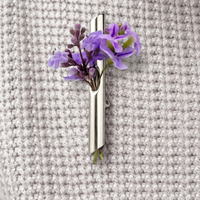 Modern Minimalist Silver Tube Floral Brooch (Lapel Vase Pin)