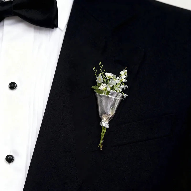 Vintage-Style Silver Lapel Vase Pin (Boutonniere Holder)