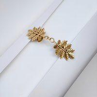 Twin Oak Leaf Chain Shawl Brooch - Gold