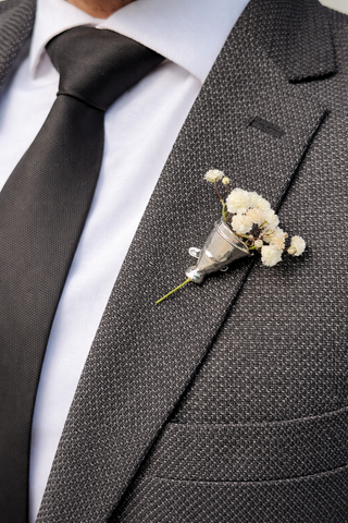 Vintage-Style Silver Lapel Vase Pin (Boutonniere Holder)