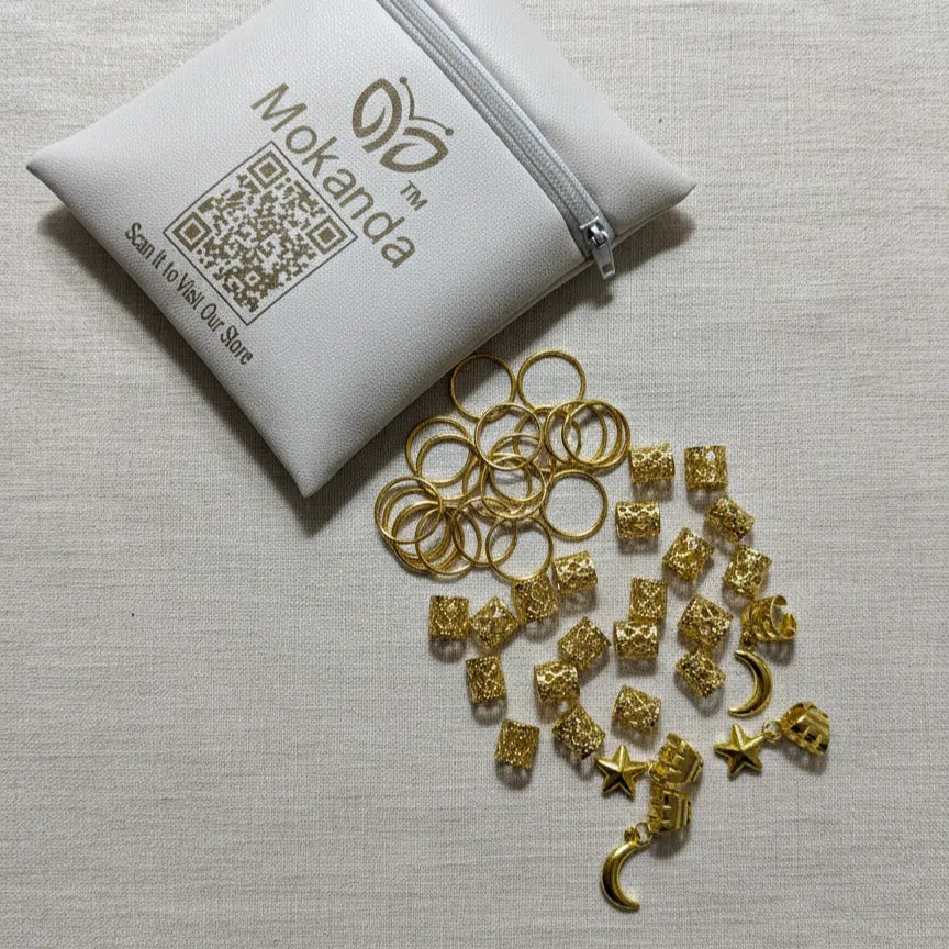 Vintage Hair Rings Set (Gold) – 44 Pieces