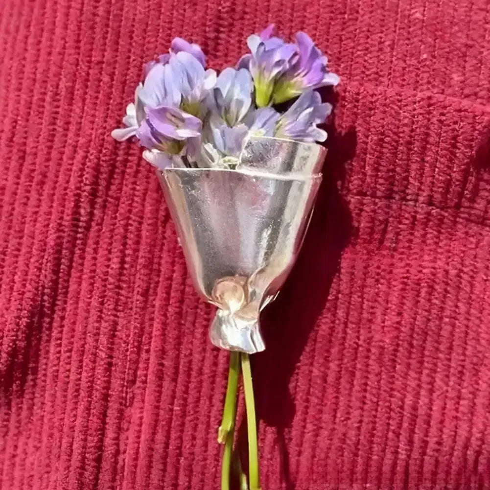 Vintage-Style Silver Lapel Vase Pin (Boutonniere Holder)