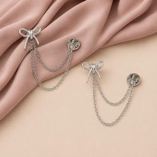 Bow Double-Chain Styling Holders – Silver Pair (2 Pieces)