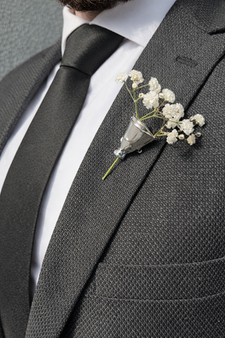 Vintage-Style Silver Lapel Vase Pin (Boutonniere Holder)