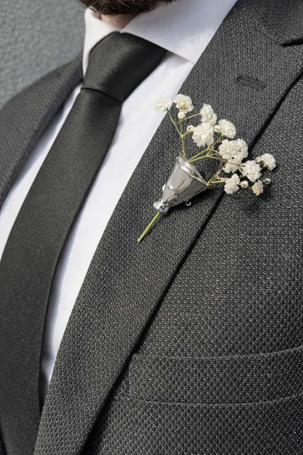Vintage-Style Silver Lapel Vase Pin (Boutonniere Holder)