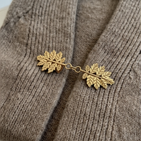 Twin Oak Leaf Chain Shawl Brooch - Gold