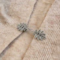 Twin Oak Leaf Chain Shawl Brooch - Silver
