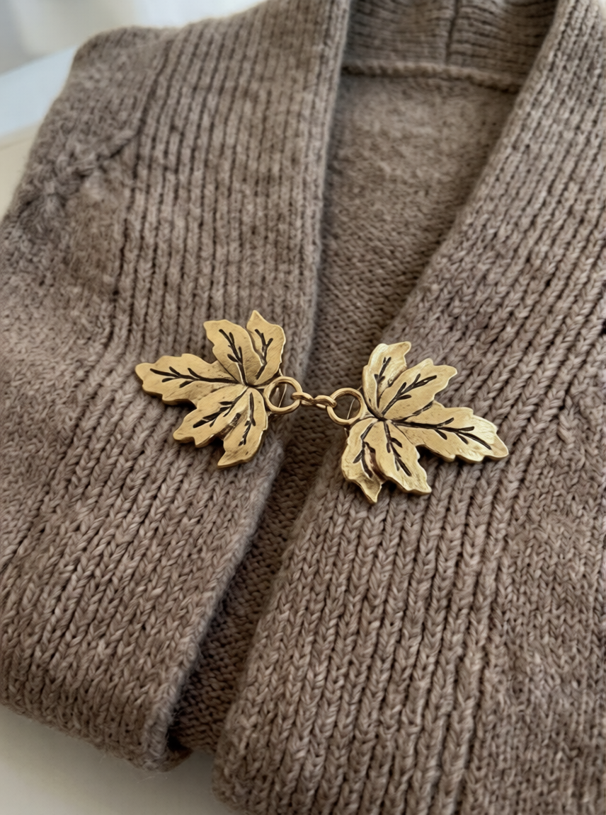 Gold Maple Leaf Shawl Brooch