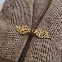 Gold Filigree Leaf Cardigan Clip & Shawl Brooch