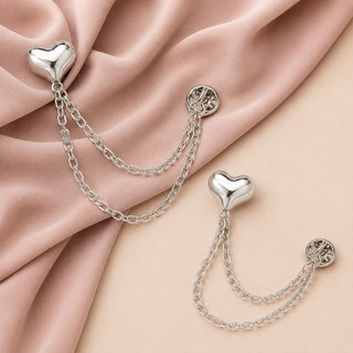 Heart Double-Chain Styling Holders – Silver Pair (2 Pieces)