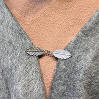 Twin Feather Leaf Shawl Brooch - Black