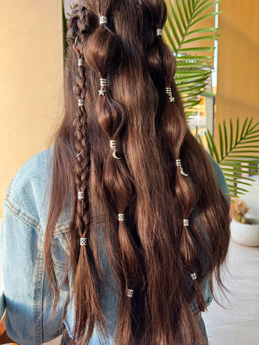 Vintage Hair Rings Set (Silver) – 44 Pieces