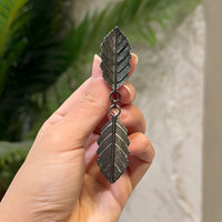 Twin Feather Leaf Shawl Brooch - Black
