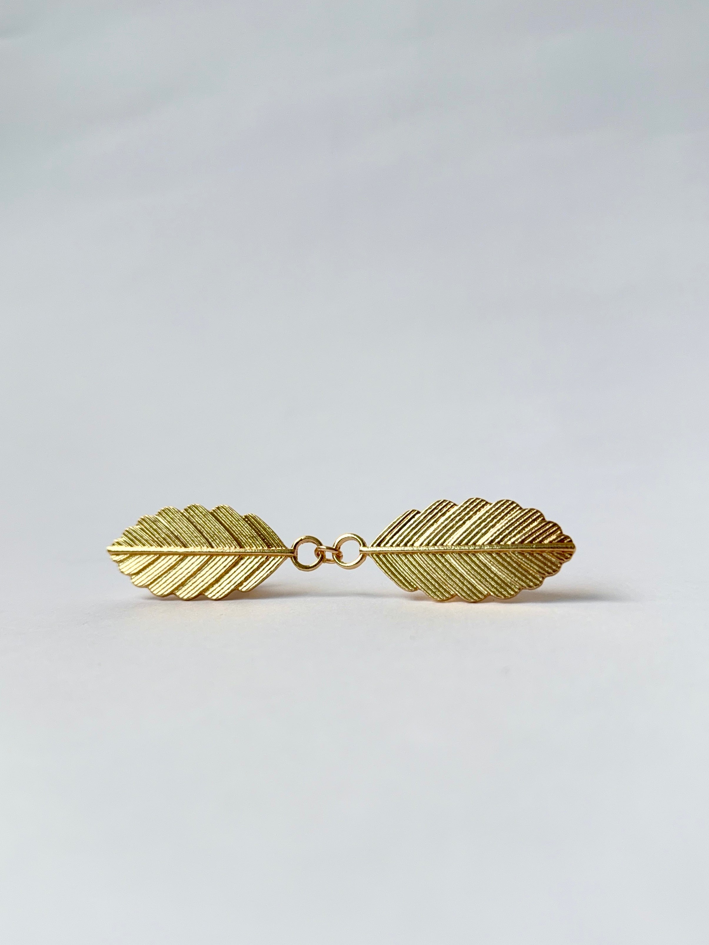 Twin Feather Leaf Shawl Brooch - Gold