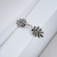 Twin Oak Leaf Chain Shawl Brooch - Silver