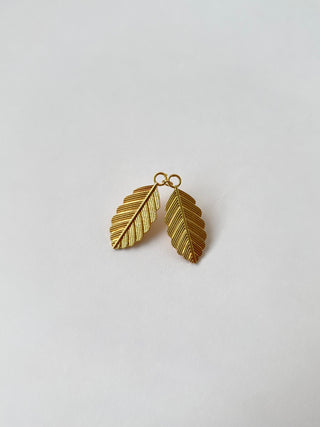 Twin Feather Leaf Shawl Brooch - Gold