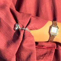 Heart Double-Chain Sleeve Holders – Silver Pair (2 Pieces)