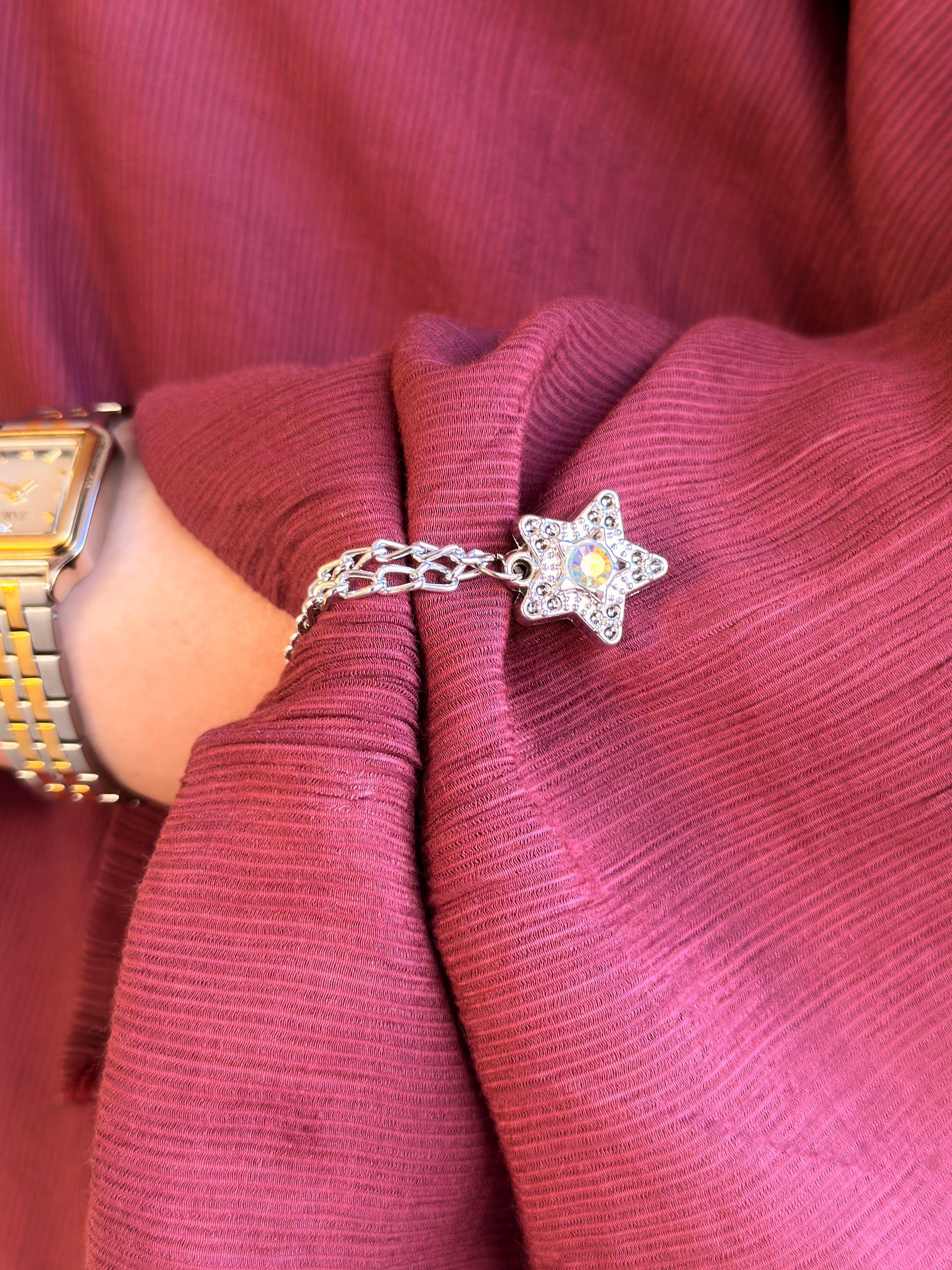 Star Double-Chain Sleeve Holders – Silver Pair (2 Pieces)