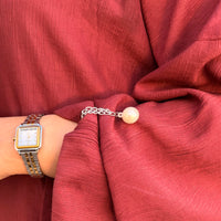 Pearl Double-Chain Sleeve Holders – Silver Pair (2 Pieces)
