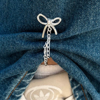Bow Double-Chain Sleeve Holders – Silver Pair (2 Pieces)