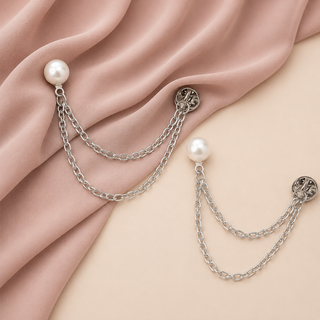 Pearl Double-Chain Styling Holders – Silver Pair (2 Pieces)