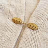 Twin Feather Leaf Shawl Brooch - Gold