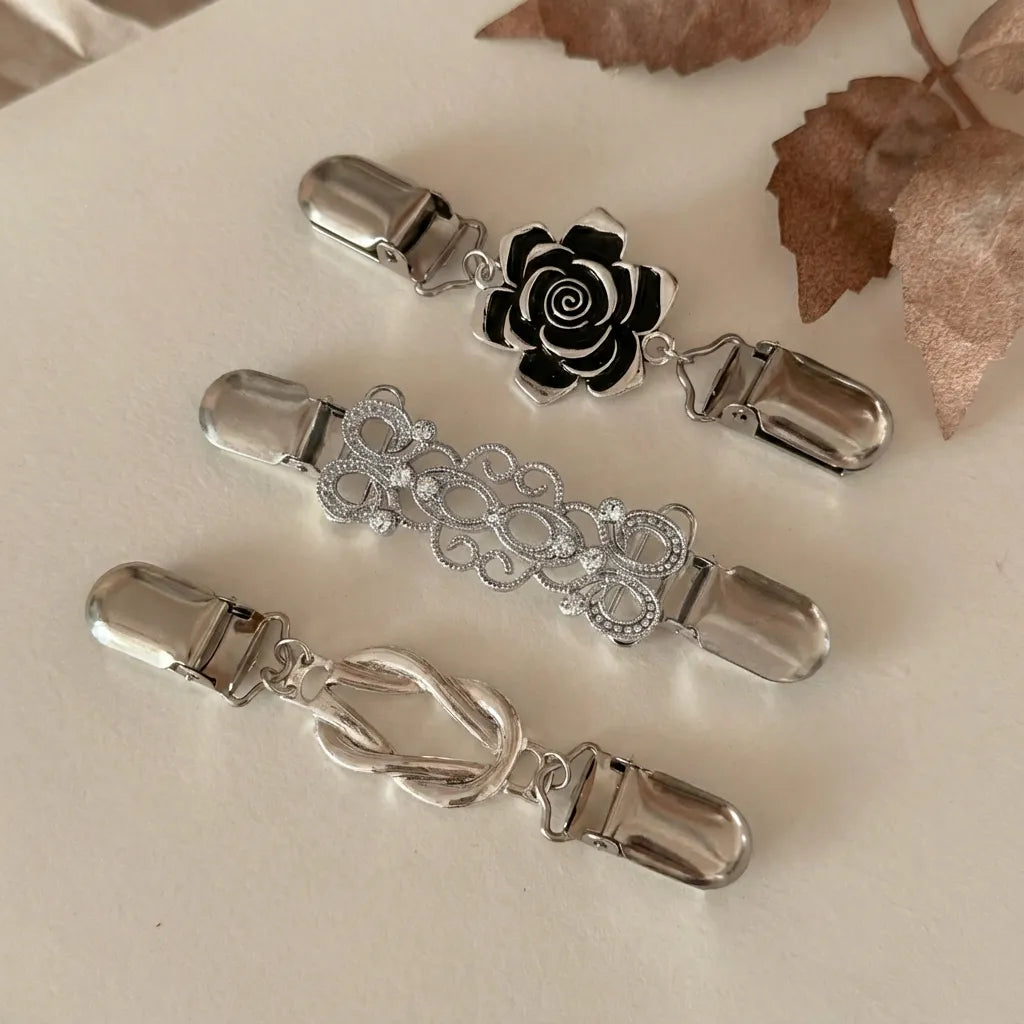 Infinity | Cardigan Sweater | Flower Cinch Clips (Silver Set of 3)