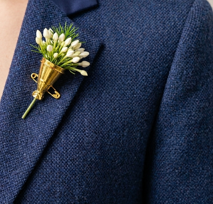 Vintage-Style Gold Lapel Vase Pin (Boutonniere Holder)