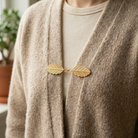 Twin Feather Leaf Shawl Brooch - Gold
