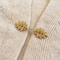 Twin Oak Leaf Chain Shawl Brooch - Gold